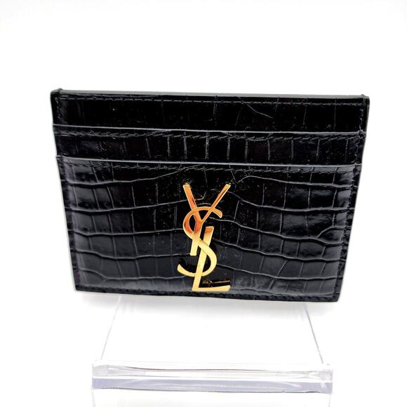 YSL/YVES SAINT LAURENT Cassandre Saint Laurent Card Case in Crocodile - Picture 1 of 9